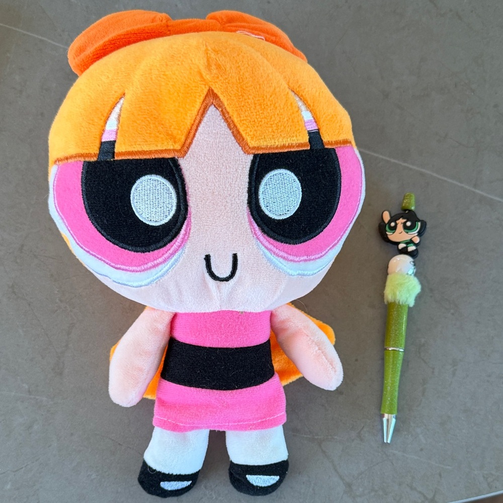Powerpuff Girls Blossom Plush Doll - Pink & Orange Toy + ButterCup Pen